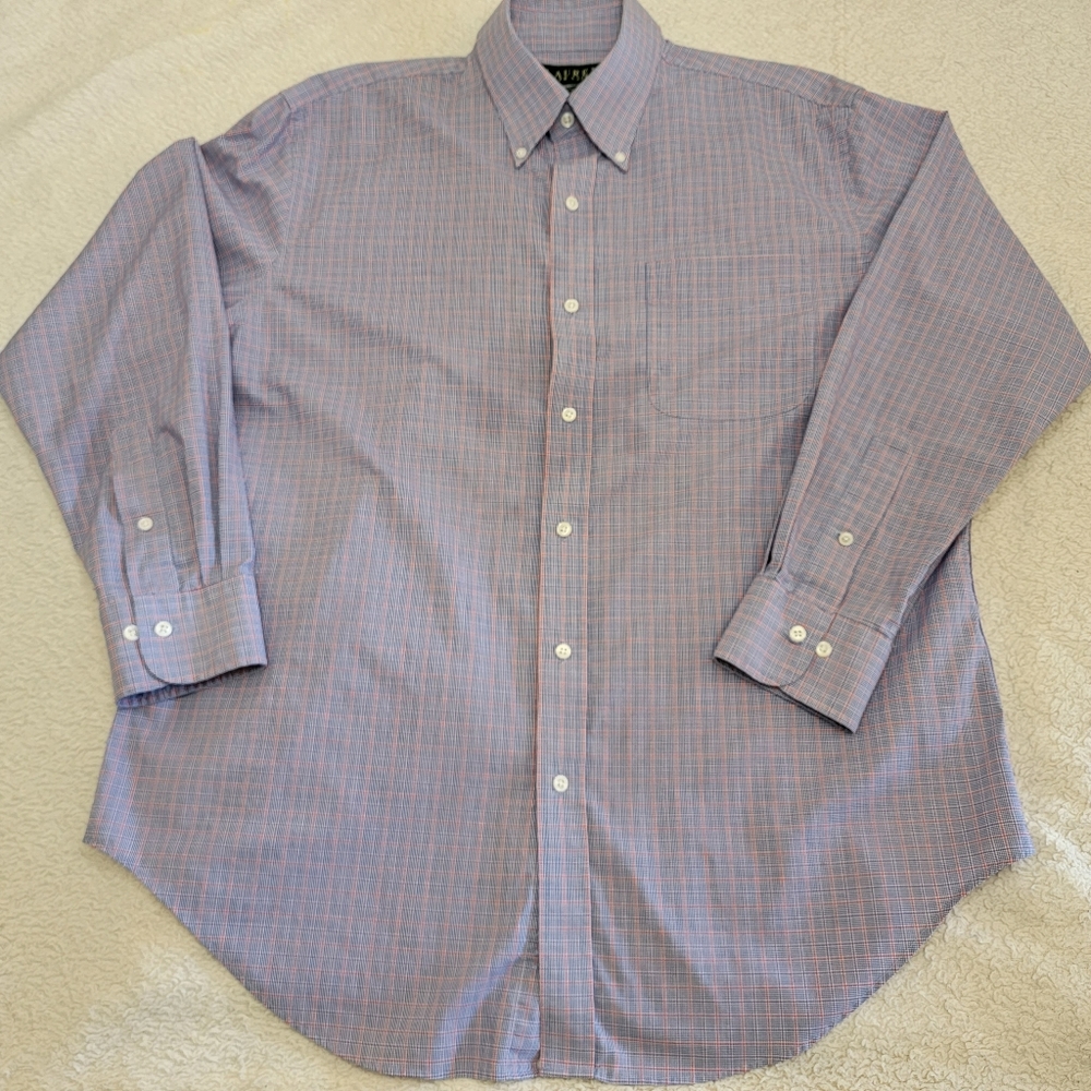 Men's Lauren Ralph Lauren Classic Fit Blue Plaid Button-down Dress Shirt 16.5